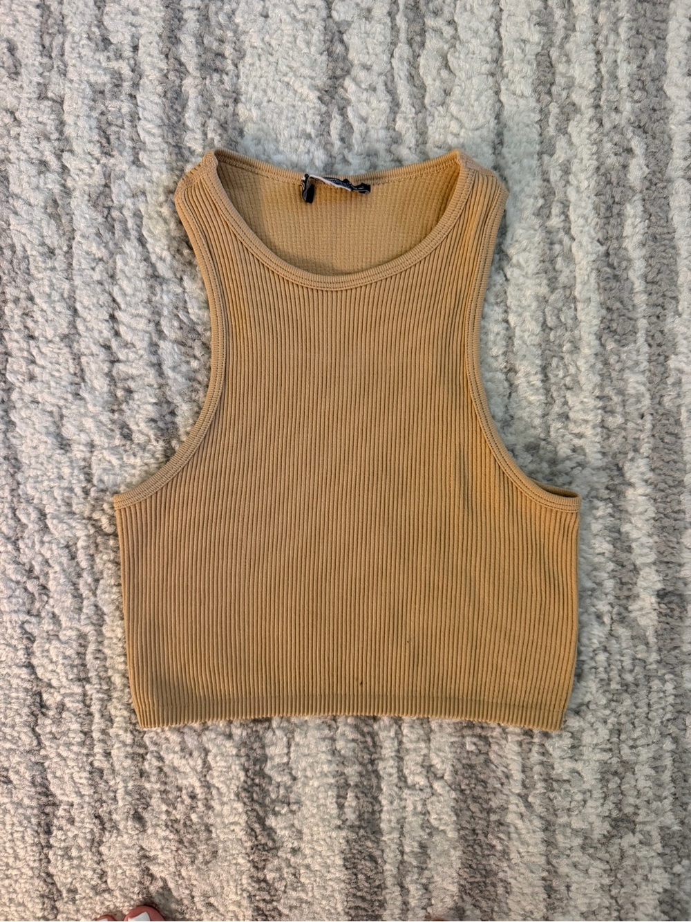 Zara Sleeveless Ribbed Crop Tank Top - Tan